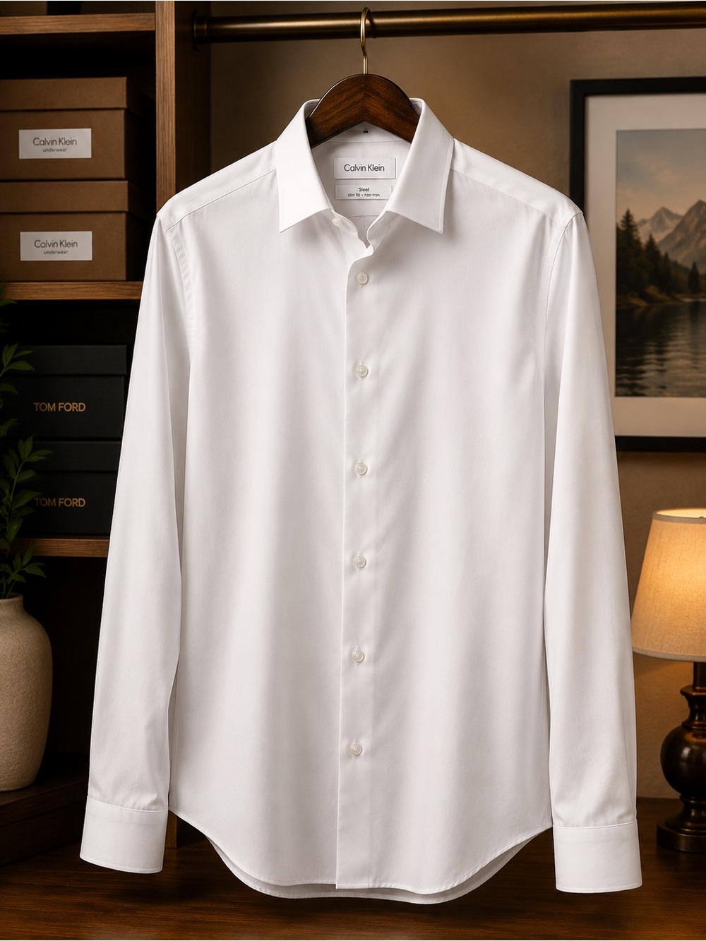 Calvin Klein Men's White Long-Sleeve Dress Shirt